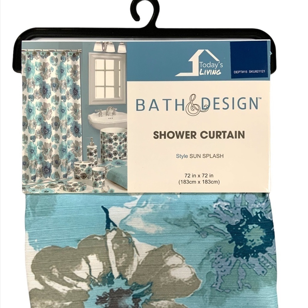 Today’s Living Floral Fabric Shower Curtain White Blue Tan- Clay 72 X 72 in - Picture 3 of 15